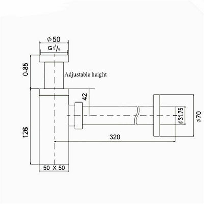 Square Bottle Trap & Outlet Pipe Bathroom Basin Sink Brass Matte Black - 6