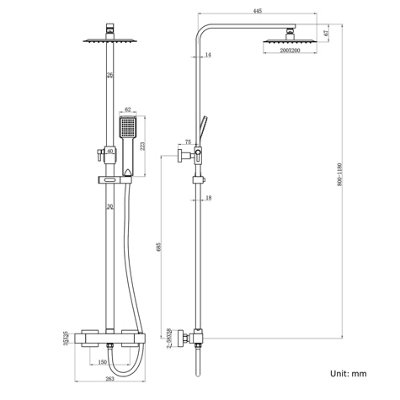 Square Brushed Brass Thermostatic Shower Twin Head - 5