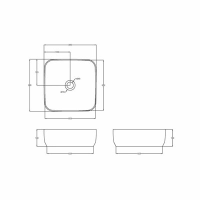 Square Ceramic Countertop Vessel without Overflow - 365mm