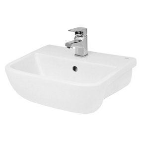 Square Ceramics Semi Recessed 1 Tap Hole Basin (Tap Not Included), 420mm - Balterley