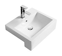 Square Ceramics Semi Recessed 1 Tap Hole Compact Basin (Tap Not Included), 530mm - Balterley
