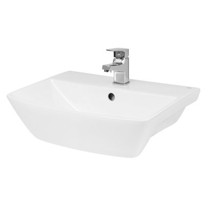 Square Ceramics Semi Recessed 1 Tap Hole Minimalist Basin (Tap Not Included), 500mm - Balterley