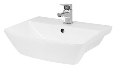 Square Ceramics Semi Recessed 1 Tap Hole Minimalist Basin (Tap Not Included), 500mm - Balterley