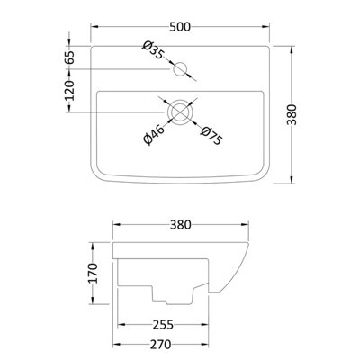 Square Ceramics Semi Recessed 1 Tap Hole Minimalist Basin (Tap Not Included), 500mm - Balterley