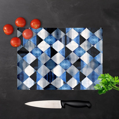Square Checkered Pattern Glass Chopping Board