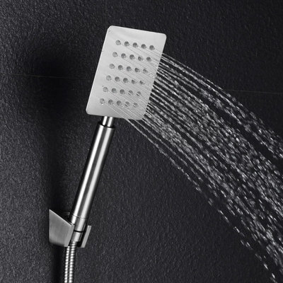 Square Chrome Finish Handset 1.5m Shower Hose Handset Holder For Bath Mixer Tap