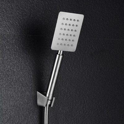Square Chrome Finish Handset 1.5m Shower Hose Handset Holder For Bath Mixer Tap - 3