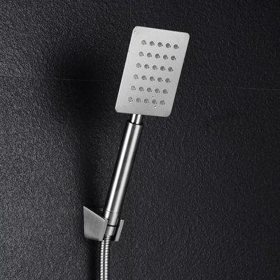 Square Chrome Finish Handset 1.5m Shower Hose Handset Holder For Bath Mixer Tap - 6