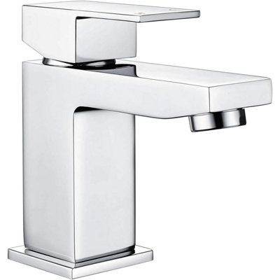 Square Chrome Mono Basin Mixer Tap with Single Lever and Push Waste