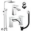 Square Chrome Thermostatic Overhead Shower Kit with Lucia Basin Mixer Tap & Bath Filler Set inc. Waste Set