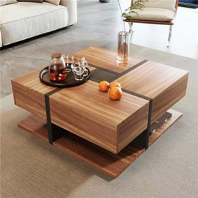 Square Coffee Table with 4 Drawers and Storage Side Table for Living Room