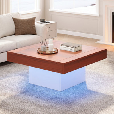 Square Coffee Table with LED Lights Low Coffee Table for Living Room ...