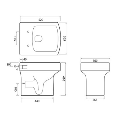 Square Compact Back to Wall Toilet Pan with Soft Close Slim Seat and Concealed Cistern Black Oval Push Button