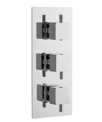 Square Concealed Triple Thermostatic Shower Valve With Diverter (3 Outlets) - Chrome - Balterley