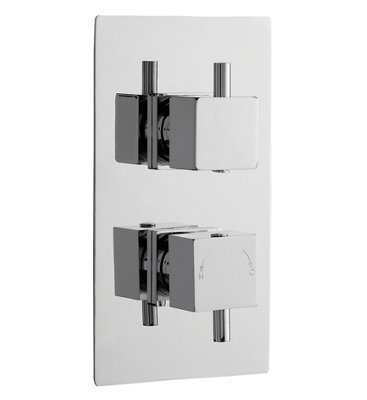 Square Concealed Twin Thermostatic Shower Valve with Diverter (2 Outlets) - Chrome - Balterley