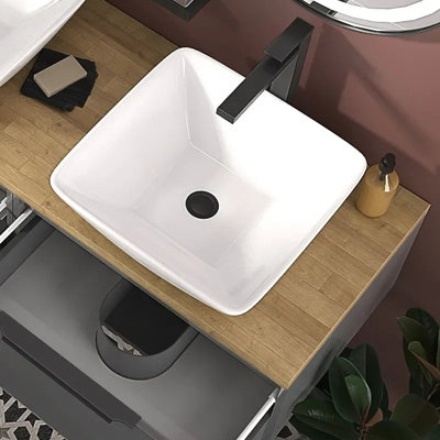 Square Countertop White Basin 420mm