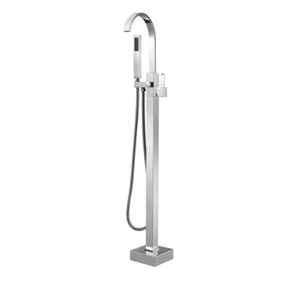 Square Curve Freestanding Silver Chrome Plated Bath Tap With Shower