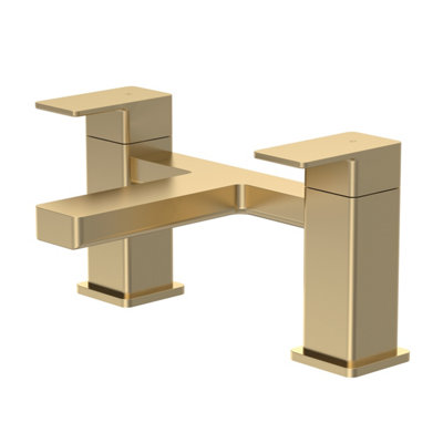 Square Deck Mounted Bath Filler Tap - Brushed Brass - Balterley