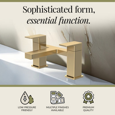 Square Deck Mounted Bath Filler Tap - Brushed Brass - Balterley