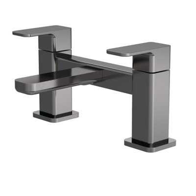 Square Deck Mounted Bath Filler Tap - Brushed Pewter