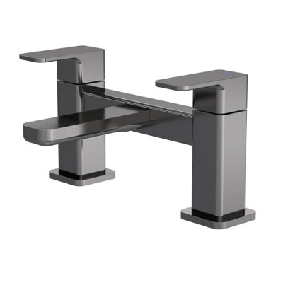 Square Deck Mounted Bath Filler Tap - Brushed Pewter