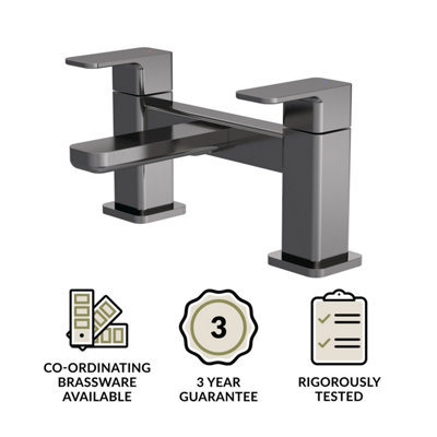 Square Deck Mounted Bath Filler Tap - Brushed Pewter - 3