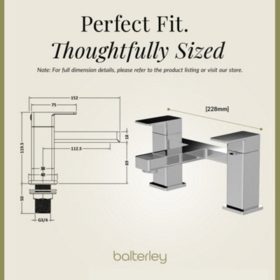 Square Deck Mounted Bath Filler Tap - Chrome - Balterley - 4