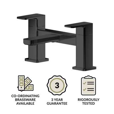Square Deck Mounted Bath Filler Tap - Matt Black - 3