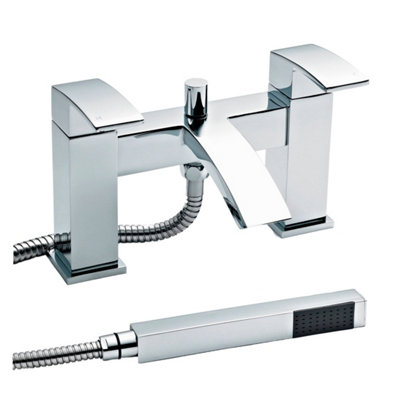 Square Deck Mounted Bath Shower Mixer Tap & Shower Kit - Chrome