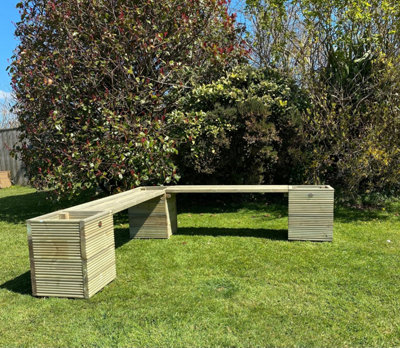 Square Decking Planters & Corner Bench Combination with Lids