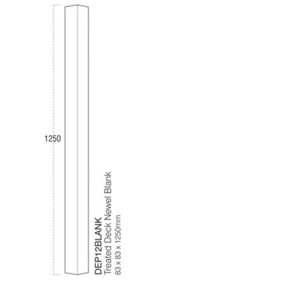 Square Decking Treated Tanalised Newel Blank Post 1250mm 83x83