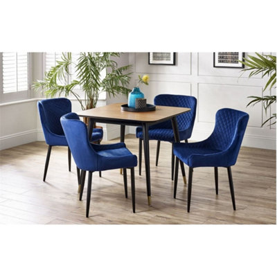 Square Dining Table & 4 Luxe Blue Dining Chairs | DIY at B&Q