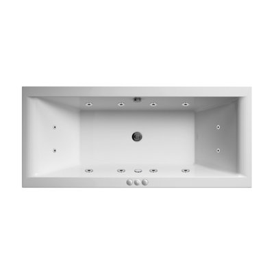 Square Double Ended Straight Whirlpool Bath with 12 Chrome Jets and Leg Set, 1700 x 700mm