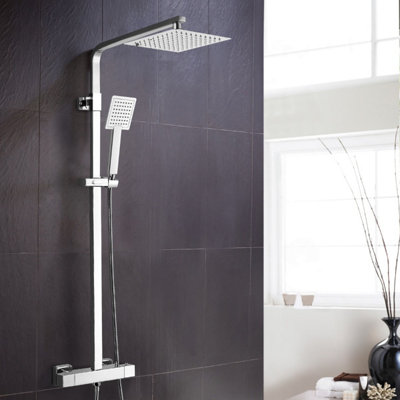 Square Exposed Twin Head Mixer Shower and Thermostatic Bar Set