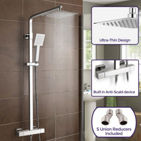 Square Exposed Twin Head Mixer Shower and Thermostatic Bar Set