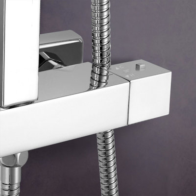 Square Exposed Twin Head Mixer Shower and Thermostatic Bar Set - 3
