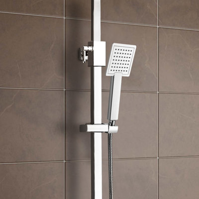 Square Exposed Twin Head Mixer Shower and Thermostatic Bar Set - 7