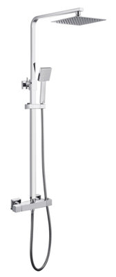 Square Exposed Twin Head Mixer Shower and Thermostatic Bar Set - 8