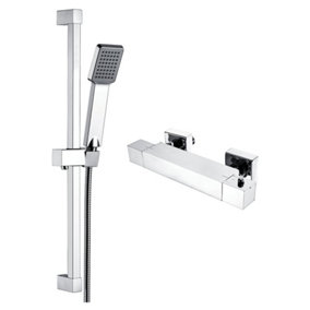 Square Exposed Wall Thermostatic Bar Shower Mixer with Riser Kit