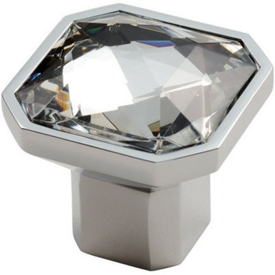 Square Faceted Crystal Cupboard Door Knob 32 x 32 x 32mm Polished