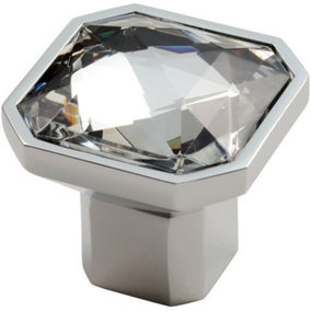 Square Faceted Crystal Cupboard Door Knob 32 x 32 x 32mm Polished Chrome