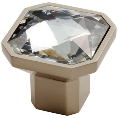 Square Faceted Crystal Cupboard Door Knob 32 x 32 x 32mm Satin Nickel Handle