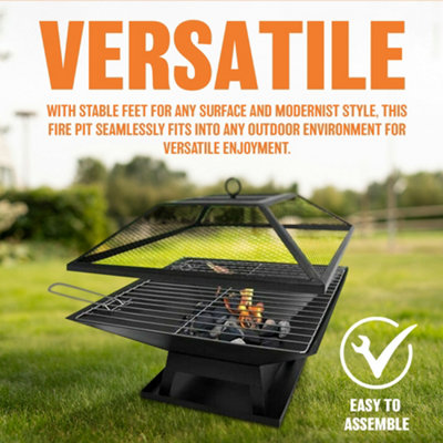 Square Fire Pit Bbq Grill Heater Outdoor Garden Firepit Brazier Heavy Duty Patio Outside Burning Barbeque Barbecue Camping