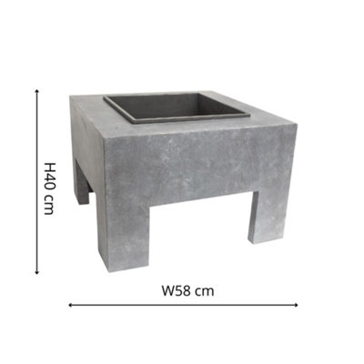 Square Fire Pit & Square Console - Steel/Fibreclay - L58 x W58 x H40 cm - Cement