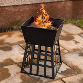 Square Fire Pit with Grill - Black
