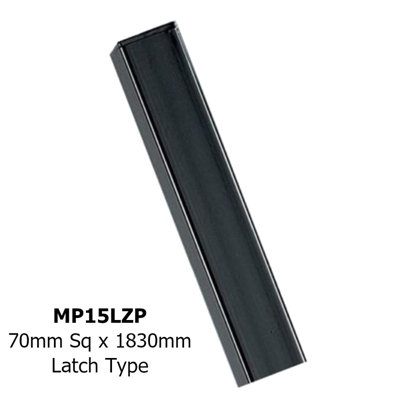 Square Flat Top Concrete-In Posts, Latch - Solid Steel - L1830 x W70 x H70 mm - Electro Galvanised/Black Powder Coated