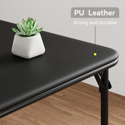 Square Folding Card Game Table Portable PU Leather Top Metal Frame