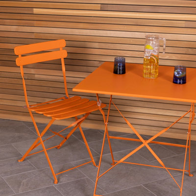 Square Folding Metal Bistro Set Orange Patio Garden Outdoor