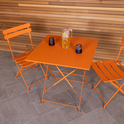 Square Folding Metal Bistro Set Orange Patio Garden Outdoor - 3
