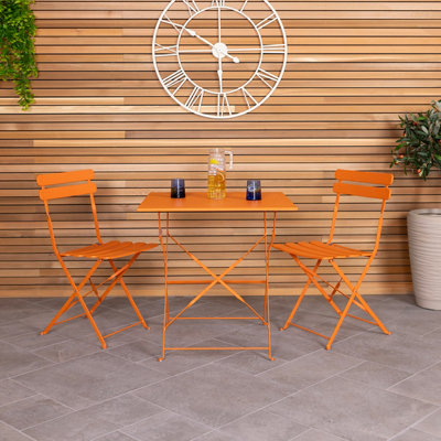 Square Folding Metal Bistro Set Orange Patio Garden Outdoor - 4